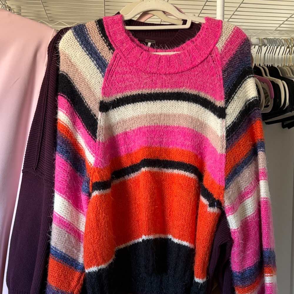 Free people Striped Pink & Orange Crewneck Women’s Sweater